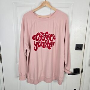 Wildfox‎ Coffee Sunshine Graphic Sweatshirt Pullover Womens Large Pink Lounge